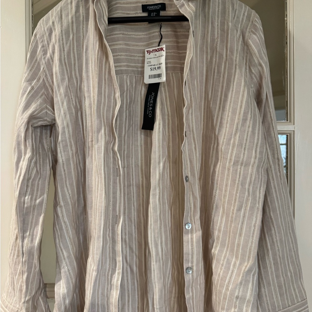 Jones New York Men's Beige Striped Button Down Shirt
